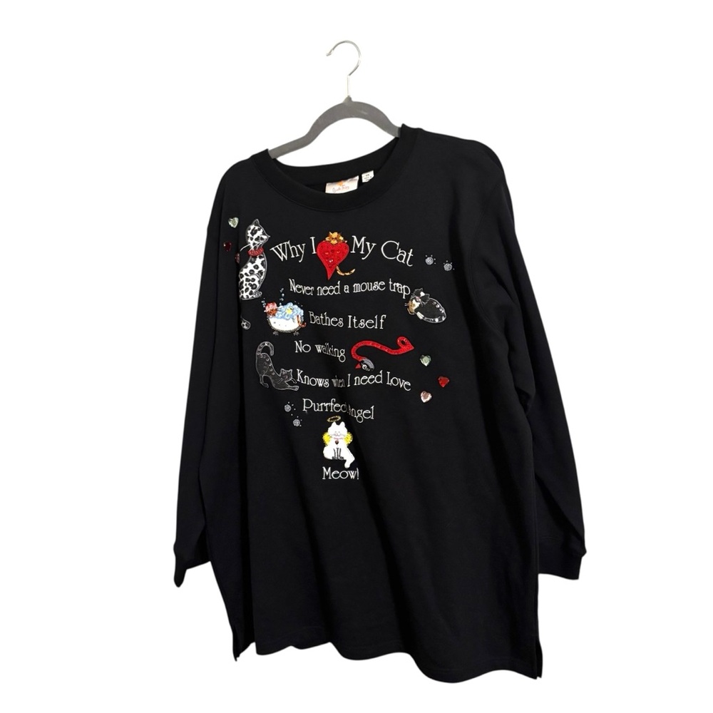 Quacker Factory Why I Love My Cat Black‎ Sweatshirt Size 2X